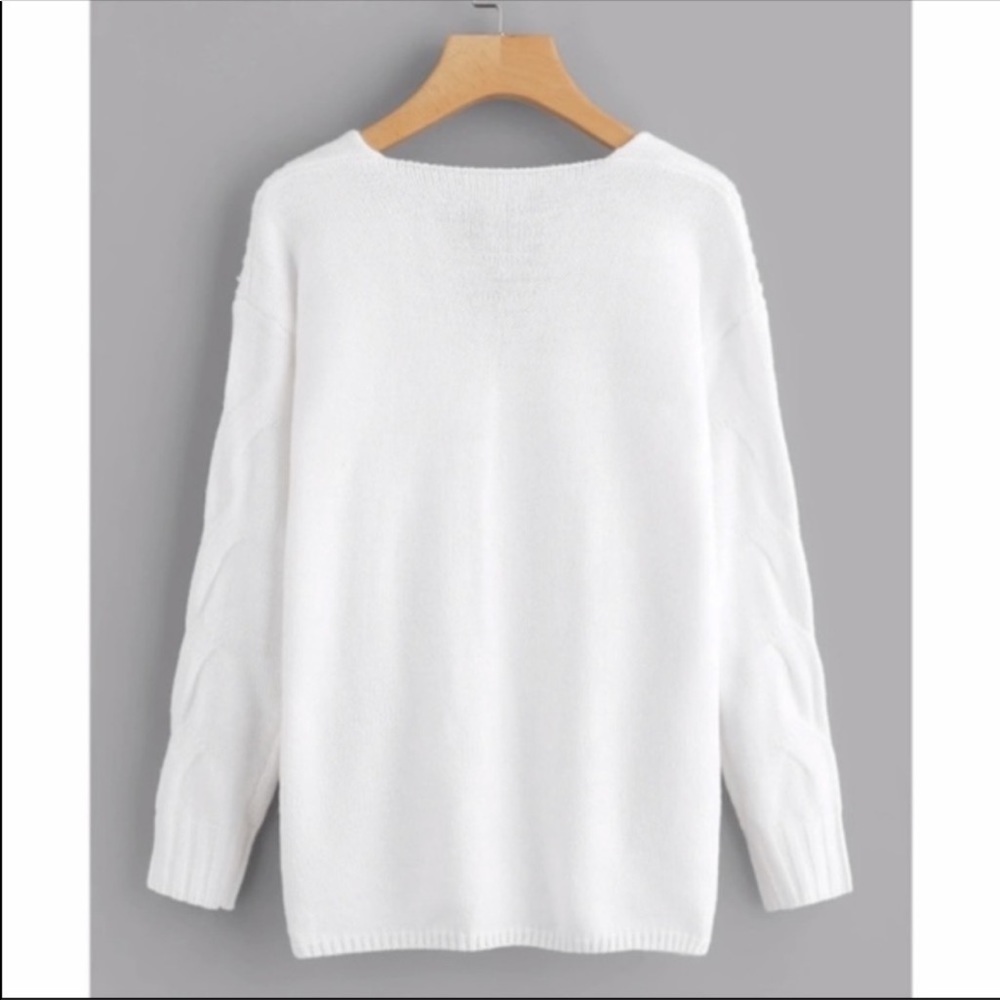 Cable knit sweater v neck classic white - Picture 7 of 8